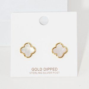 Quatrefoil Clover Earrings Mother of Pearl 4 Four Leaf Clover GOLD DIPPED 2439